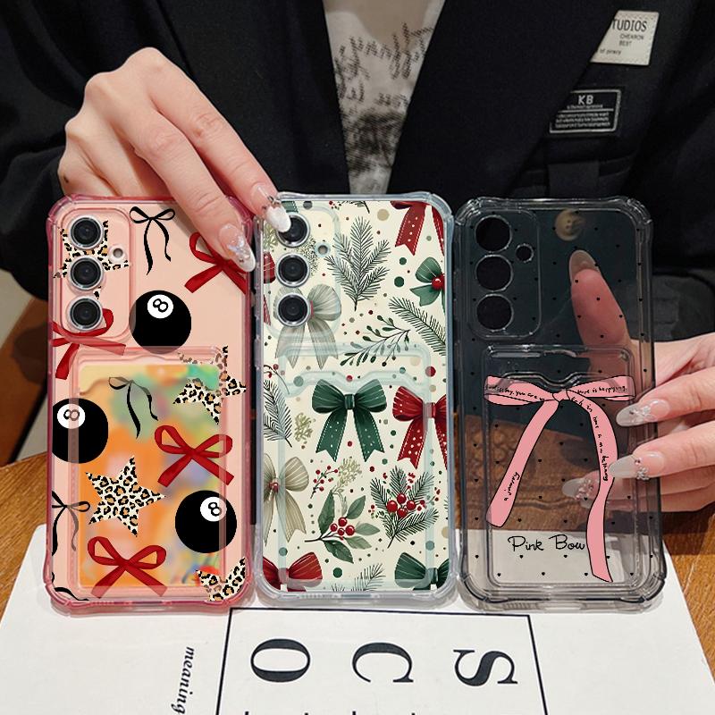 Bow Pattern Phone Case For Samsung Galaxy S26 S24 S23 Ultra S22 Plus S25 Edge S25 FE Shockproof Clear Card Bag Wallet Soft Cover