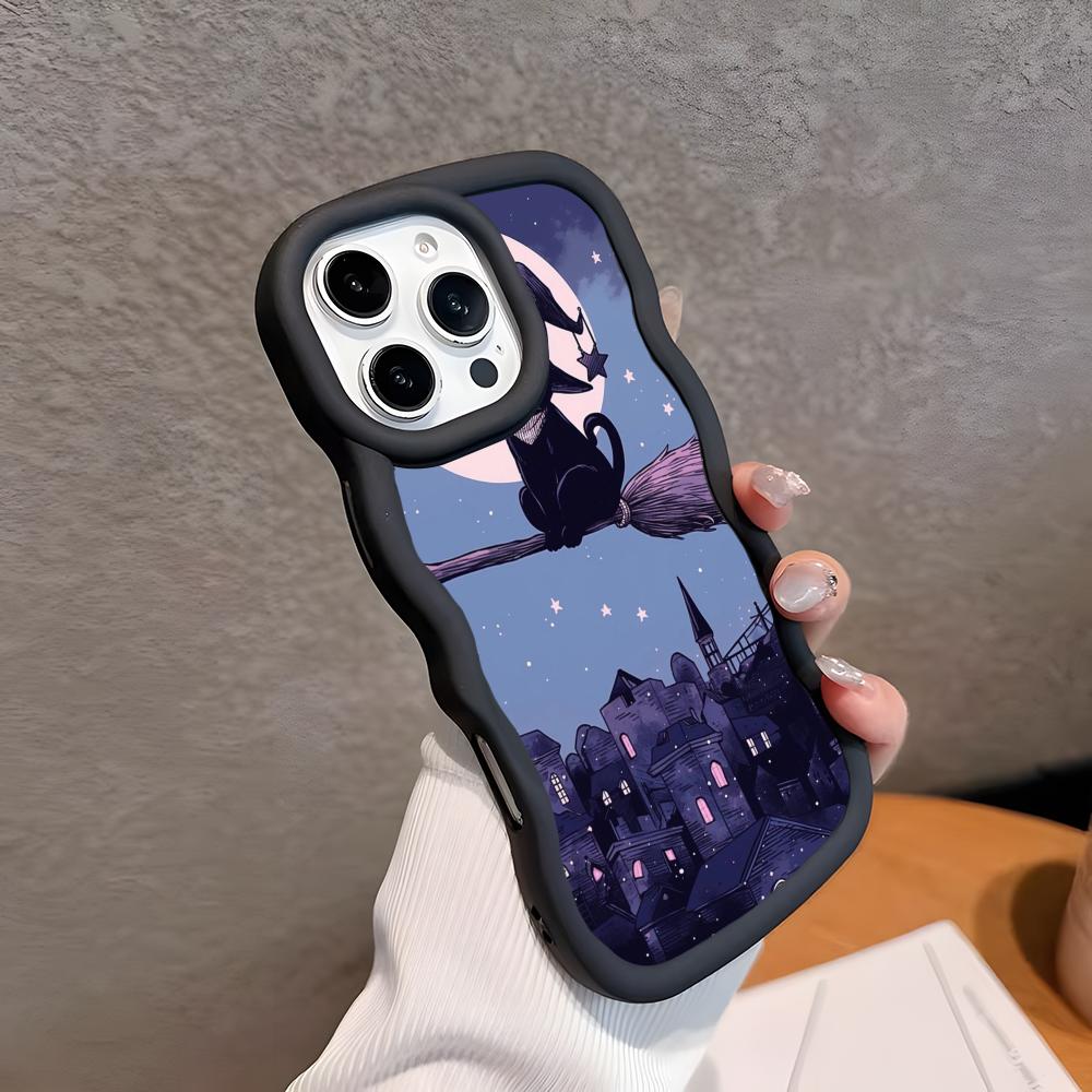 

Чехол для телефона Luna Moon Cat для iPhone 17 16 15 14 13 12 11 Air Pro Max Plus с волнистым краем, цветной TPU чехол, красивый смартфон iPhone 16 Pro Max