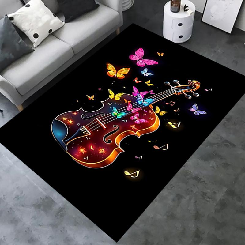 Colorful Butterfly Violin Chair Mat Office Carpet, Oversized Rug for Home Decor, Gift, Suitable for Bedroom, Living Room, Various Rooms