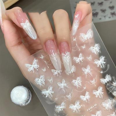 Lace Bow Shape Nail Sticker Stereoscopic Relief Decal Enhancement Adhesive Nail Art Salon Diy Nail Art Enthusiasts