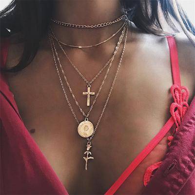Vintage Golden Multilayer Pendant Necklace Fashion Geometry Collar Necklace Jewelry ADM