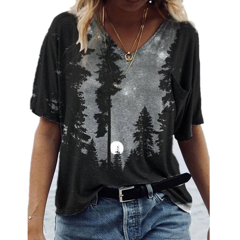 Loose V-neck Short Sleeved Summer Youth Women's 3D Printed T-shirt