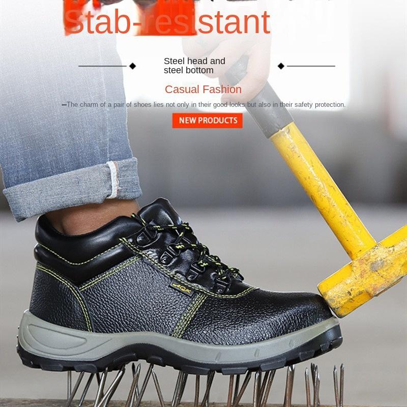 Labor Insurance Shoes, Smash-proof and Puncture-proof, Four-season High-top Cowhide Work Shoes, Safety Shoes