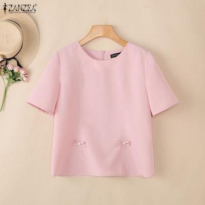 Women Casual Round Neck Summer Short Sleeve Blouse