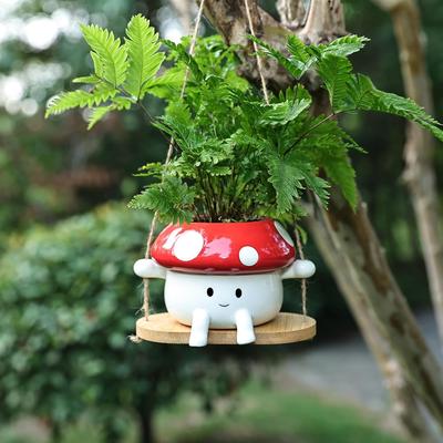 Hanging Baskets Resin Mushroom Succulent Pots Cute Succulent Plant Resin Cartoon Mushroom Vase for String of Pearls Plant