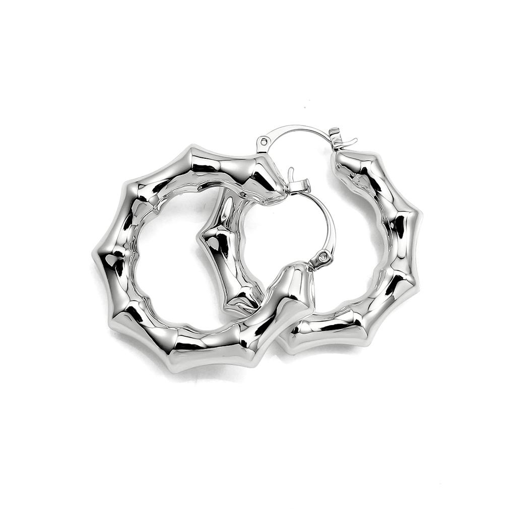 Christmas Gift Stainless Steel 18K Real PVD Gold Plating Bamboo CC Shape Hoop Earrings Waterproof Jewelry for Woman