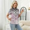 Women's Casual Floral Print V-Neck Short Sleeve Decorative Button T-Shirt Top