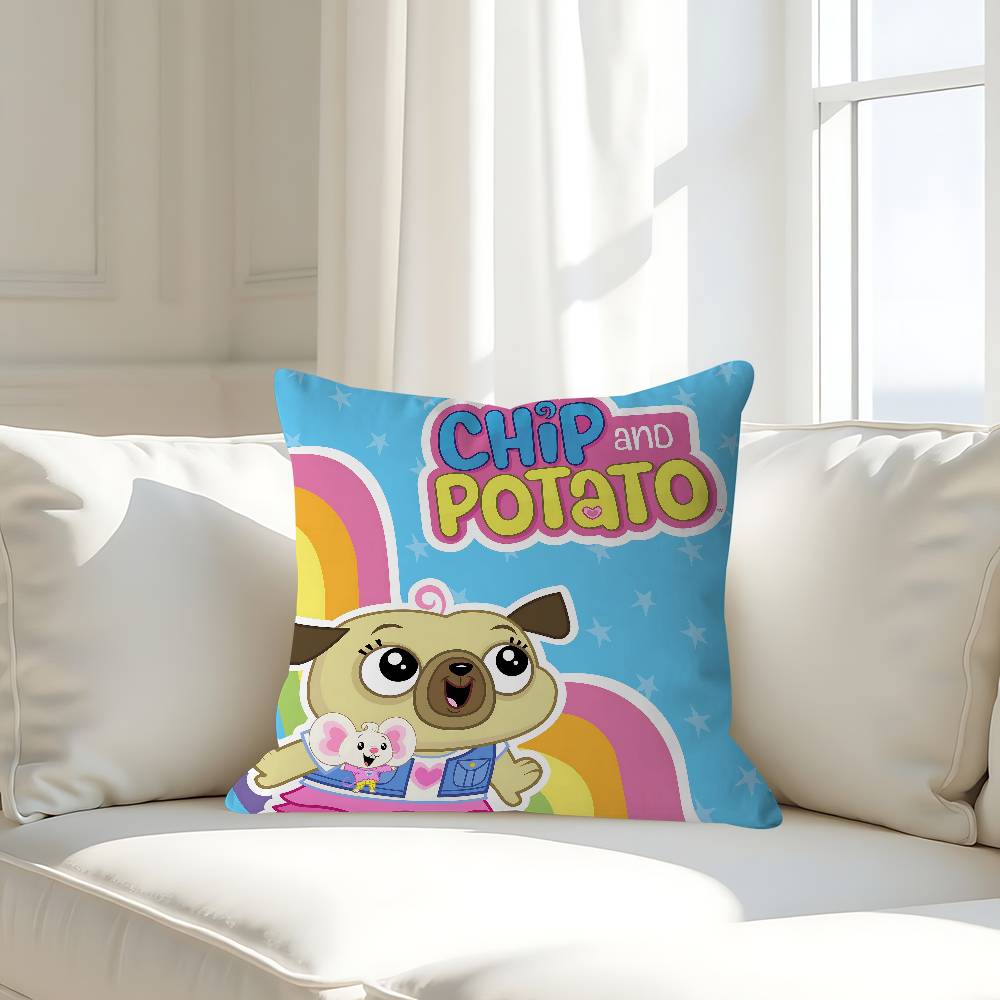 Cartoon C-Chip And P-Potato Pillow Case Removable Washable Cushion Cover – All-Season Soft Linen