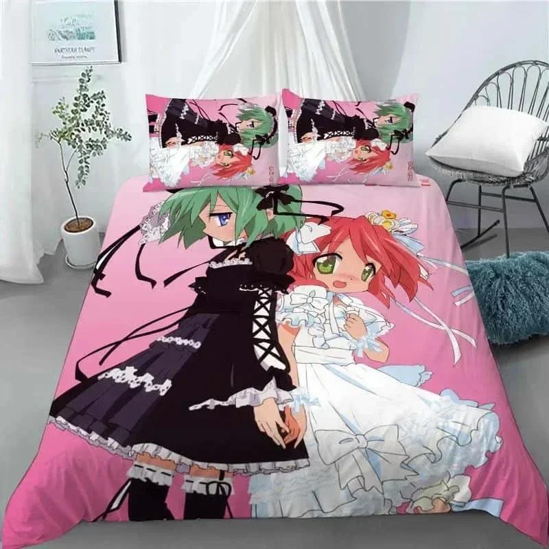 New Lucky Star 3D Print Anime Girl 3 PCS Duvet Cover Set Fashion Bedding Sets Comforter Duvet Cover Pillowcase Home Textiles