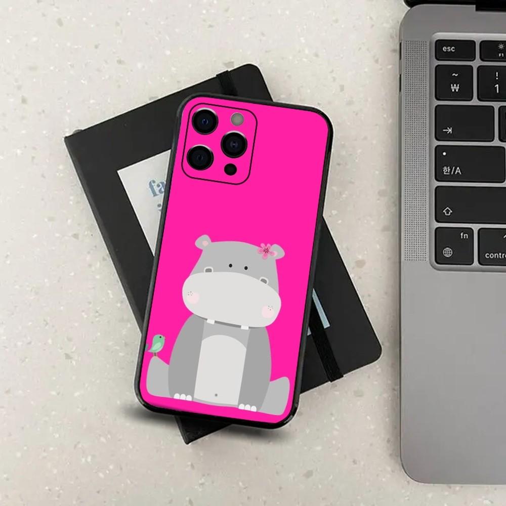 Cartoon Animal Hippopotamus Phone Case For Apple iPhone 15,14,13,12,11,Pro,X,XS,Max,XR,Plus,Mini Soft Black Cover