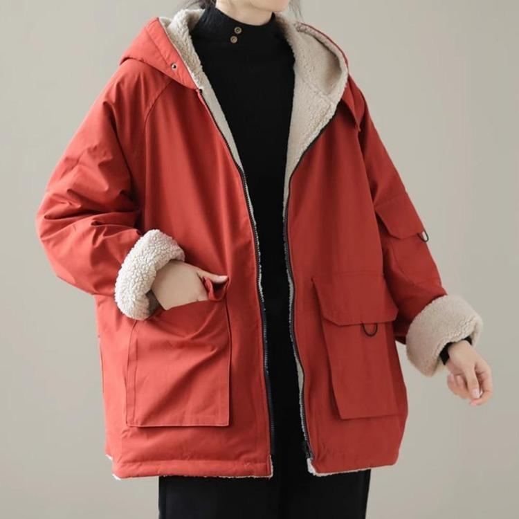 Retro Warm Thickened Fall Winter Cotton Jacket Women Hooded Coat Big Size Leisure