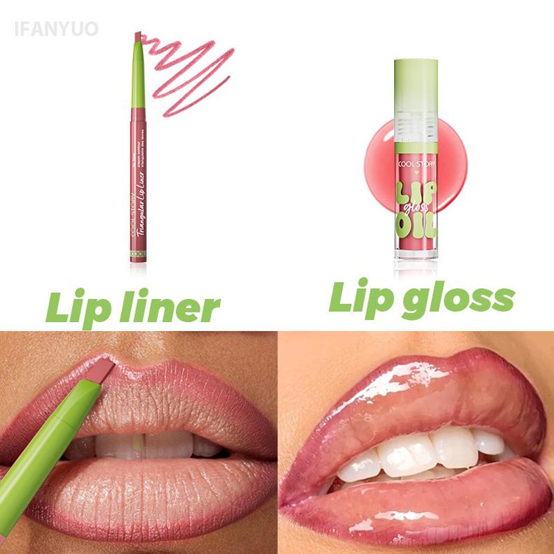 Hydrating Lipliner Lip Gloss Set Matte Lip Outline Contour Liner Nude Brown Plumping Moisturizing Lip Tint for All Skin Types