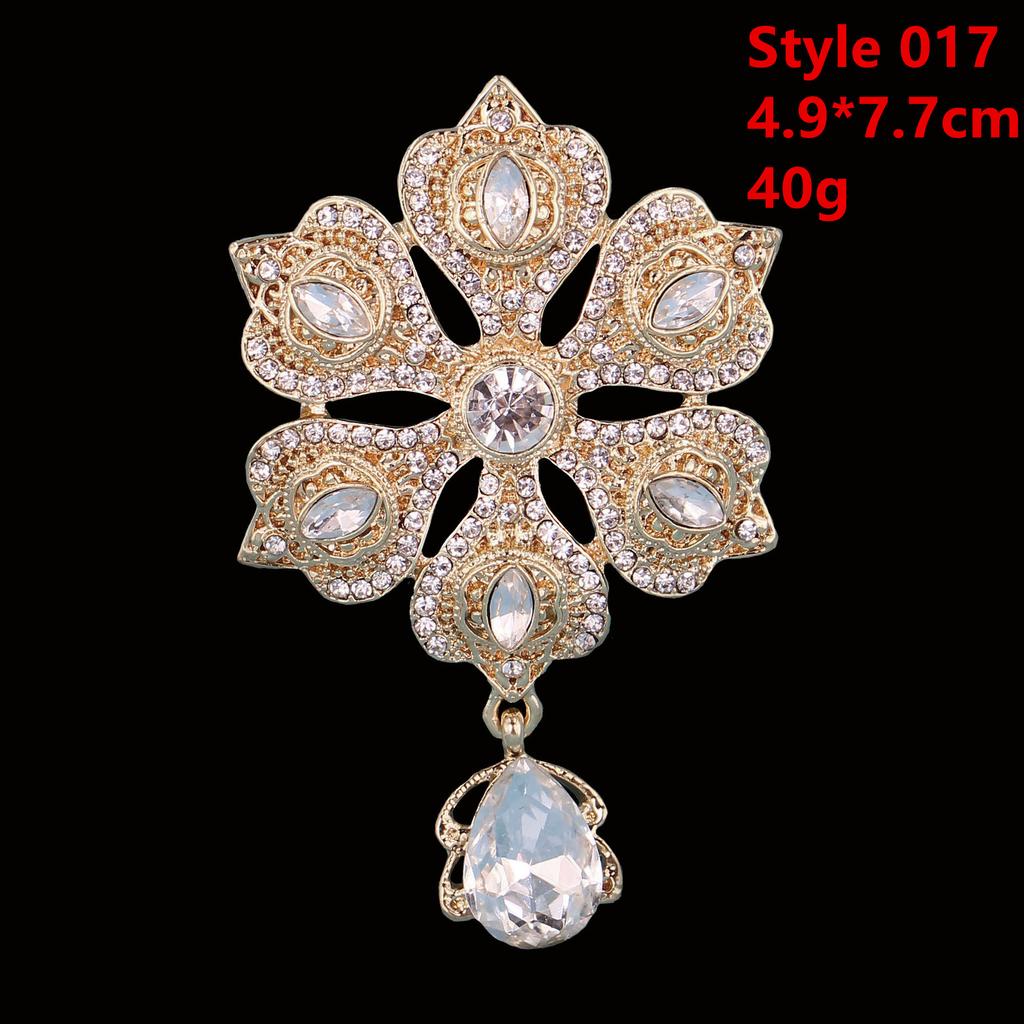 DIEZI Luxury Gold Silver Color Crystal Brooches for Women Girls Wedding Bridal Bouquet Water Drop Flower Brooch Pins Accessories