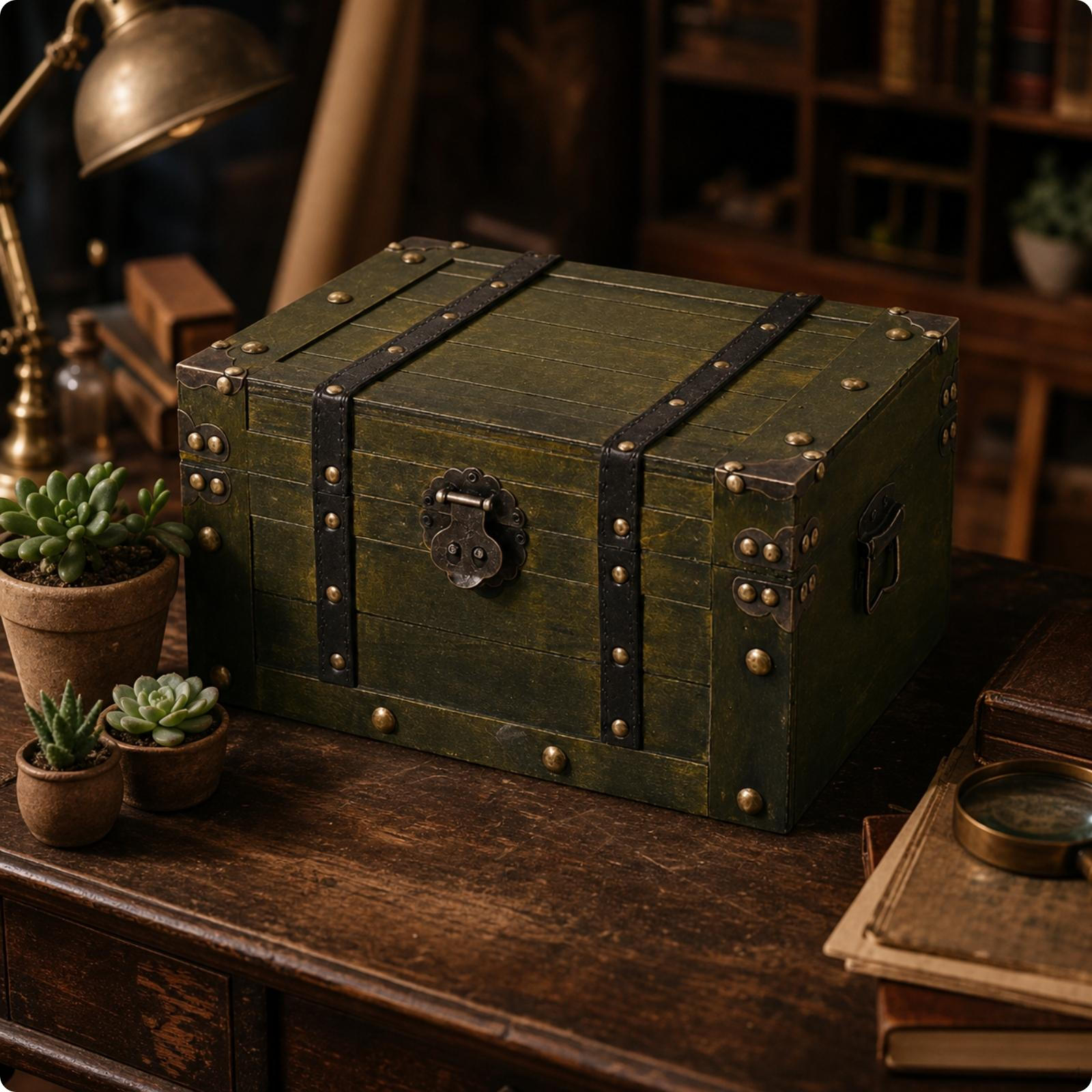 Wooden Storage Box with Hinged Lid
