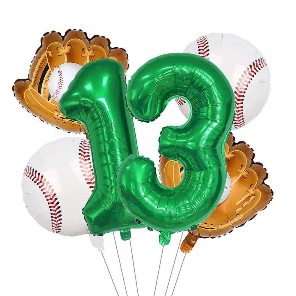Baseball Balloons 32Inch Foil Green Number 0~13th Birthday Decor For Baseball Party Supplies Baseball Sports Theme