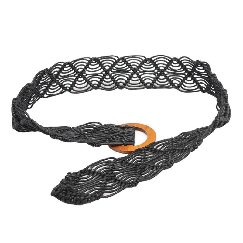 Ethnic Braided Waxed Cord Wide Belt For Women Stylish Adjustable Waistband With Tribal Design Comfortable Daily Wear