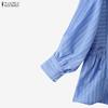 ZANZEA Women Casual Stand Collar Loose Long Sleeve Stripe Blouse