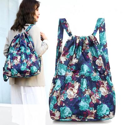 Fashion Vintage Drawstring Backpacks Women Large Capacity Flower Ethnic Style Waterproof Nylon Rucksack Shoulders Backpacks