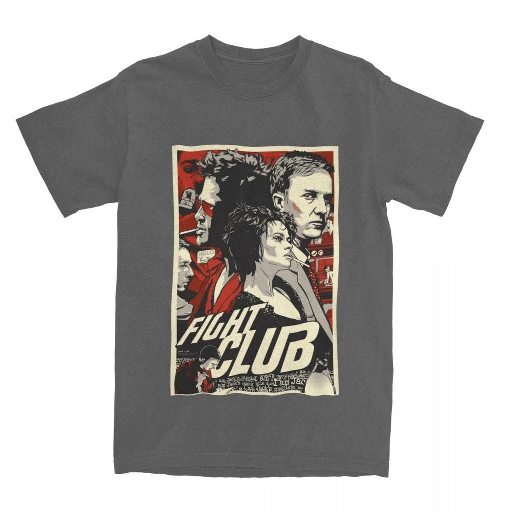Men's Fight Club Movie Poster T Shirt Pure Cotton Clothing Vintage Short Sleeve Crewneck Tee Shirt Graphic Printed T-Shirts