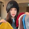 Korean-style large head circumference drawstring knitted beanie for women, with rolled edges, pullover cold hat, face-slimming head wrap, postpartum