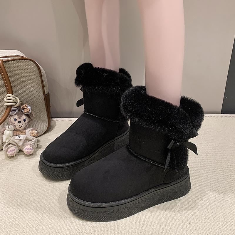 Fashion 2025 Winter Comfortable Snow Boots Fashionable New Round Toe Bowknot Design Warm Casual Walking Boots