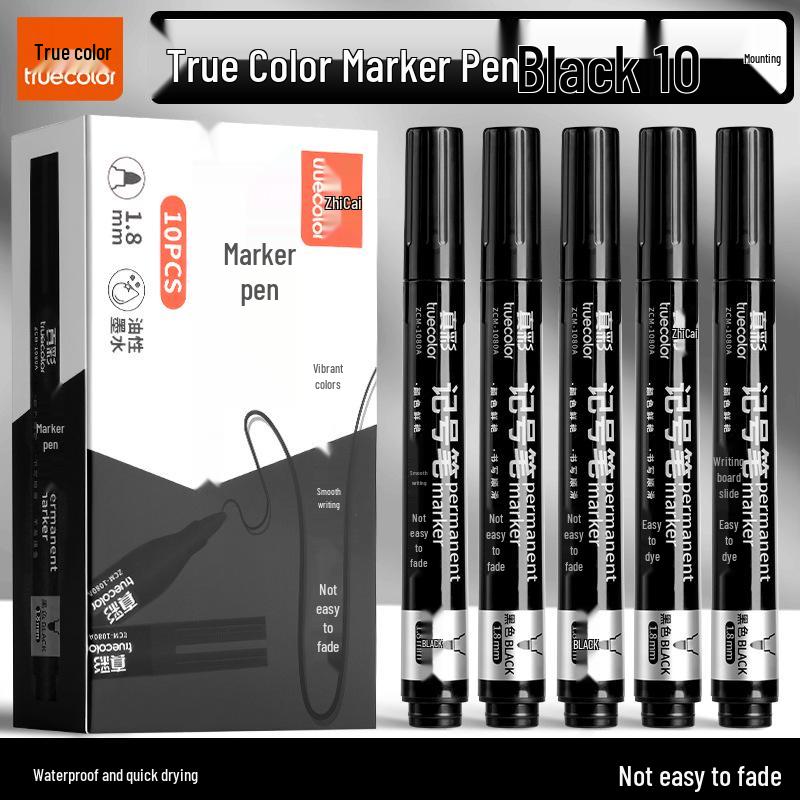 True Color Black Oil-Based Waterproof Marker Pen - Broad Tip, Fade-Resistant, Ideal for Construction and Logistics Marking
