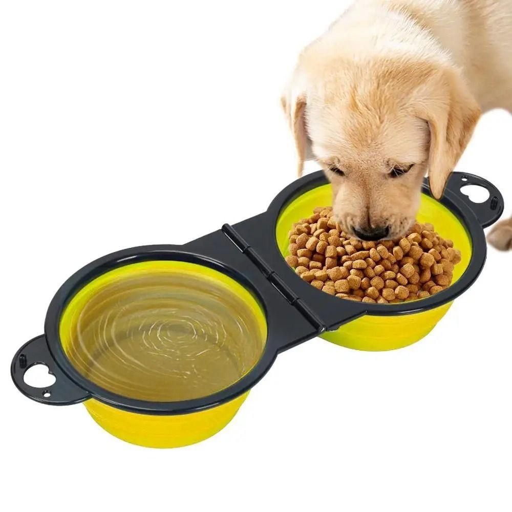 

2 in 1 Double Dog Food Bowls Expandable Feeding Bowl Collapsible Double Pet Bowl Cat синій