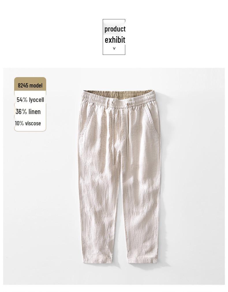 L8245 Elastischer Bund Leinen Tencel Mischung Gerades Bein Lockere Hose - Atmungsaktive Lange Hose