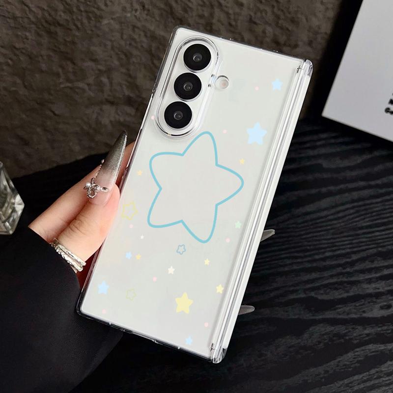 Magnetic Auto Adsorption Clear Phone Case For Samsung Galaxy Z Fold 7 6 5 Fold7 Fold6 Fold5 5G Stars Pattern Hard PC Back Cover