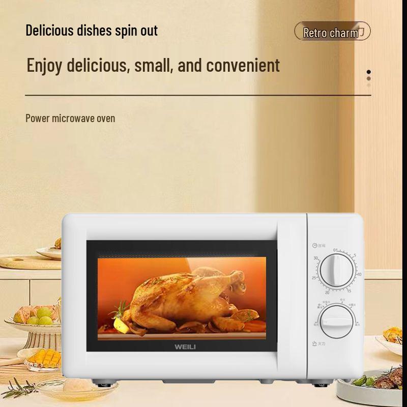 20L Classic Microwave Oven with Double Knob, Turntable, and Easy-Clean Golden Cavity - Model MX80-L.
