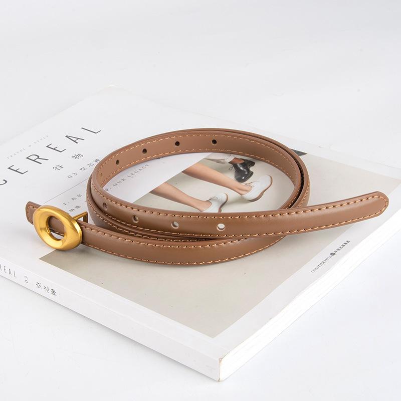 French Simple Oval Button Genuine Leather Belt for Women with Versatile Dress Trouser Leather Decorative Belt for Women