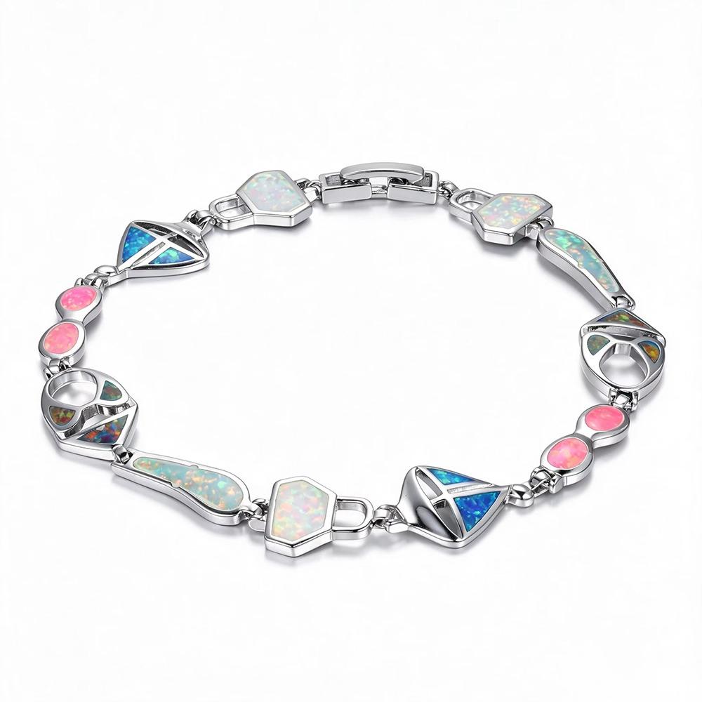Synthetic Opal Link Bracelet Lab Created Opal Women Jewelry Unique Art Opal Bracelet Daily Jewelry
