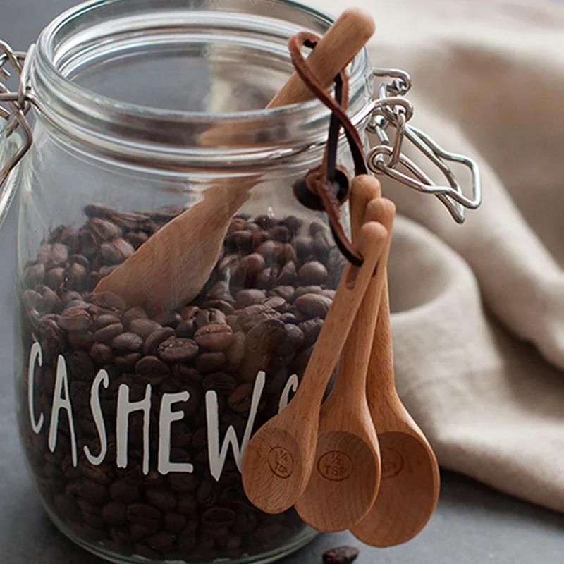 4Pcs Wooden Measuring Spoon Set Kitchen Measuring Spoon for Cooking Spice Sugar Spoon Coffee Scoop Kitchen Tools Accessories