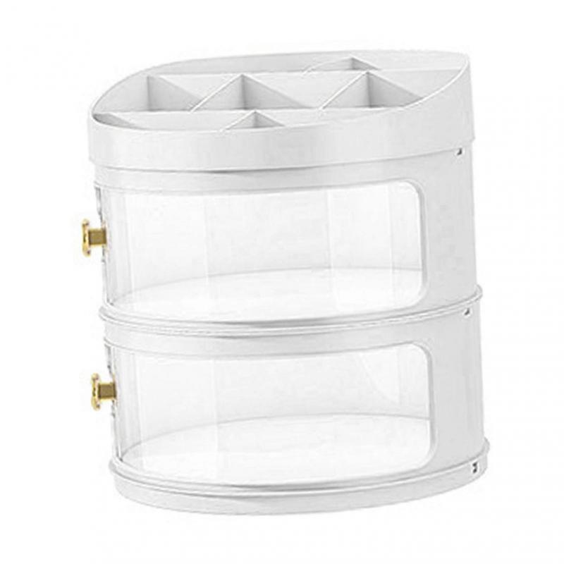 Makeup Perfume Organizer Transparent Dustproof Cosmetic Display Case Round Desktop Makeup Box with Lid Large Capacity Muti Layer White