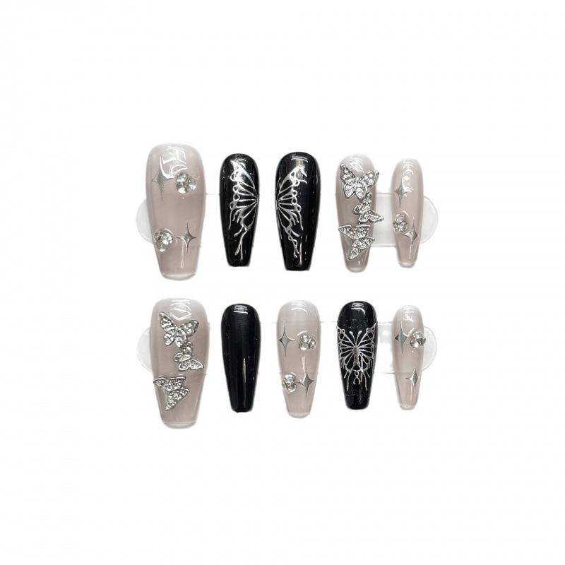 Handmade Y2K Butterfly Press-On Nails | Cool & Spicy Dark Blush Nail Art