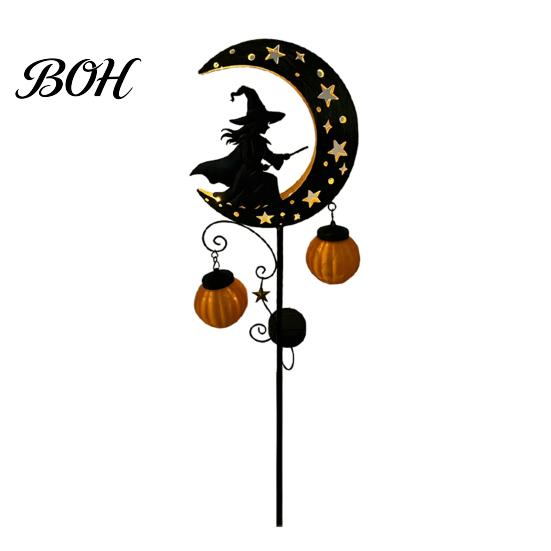 Spooky Pathway Markers for Parties Solar Halloween Witch Pumpkin Moon Garden Stake Light, Waterproof on Crescent Lights with Lantern, Outdoor LED Yard