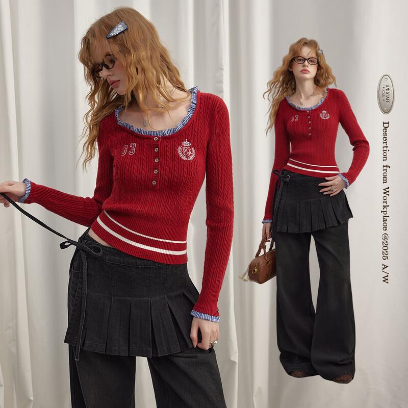 unifree Women's Faux Two-Piece Color-Block Knit Top