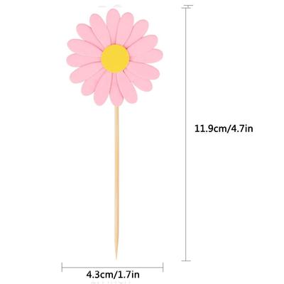 36Pcs Daisy Pink Flower Cake Topper Toothpicks Chrysanthemum Cupcake Toppers Spring Daisy Flower Cake Picks for Birthday Supplie