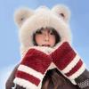 3 in 1 Hat Scarf Gloves Set Bear Ear Decor Thickened Plush Winter Hat Matching Scarf Gloves Function Cold Weather Outfit