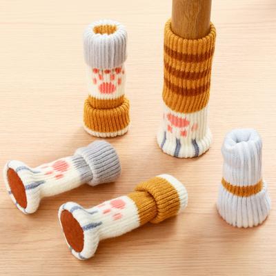 4Pcs Chair Leg Covers Cartoon Paw Pattern Elastic Knitting Chair Floor Protector Wood Tile Marble Floors No-scratch Non-Slip Chair Foot Covers