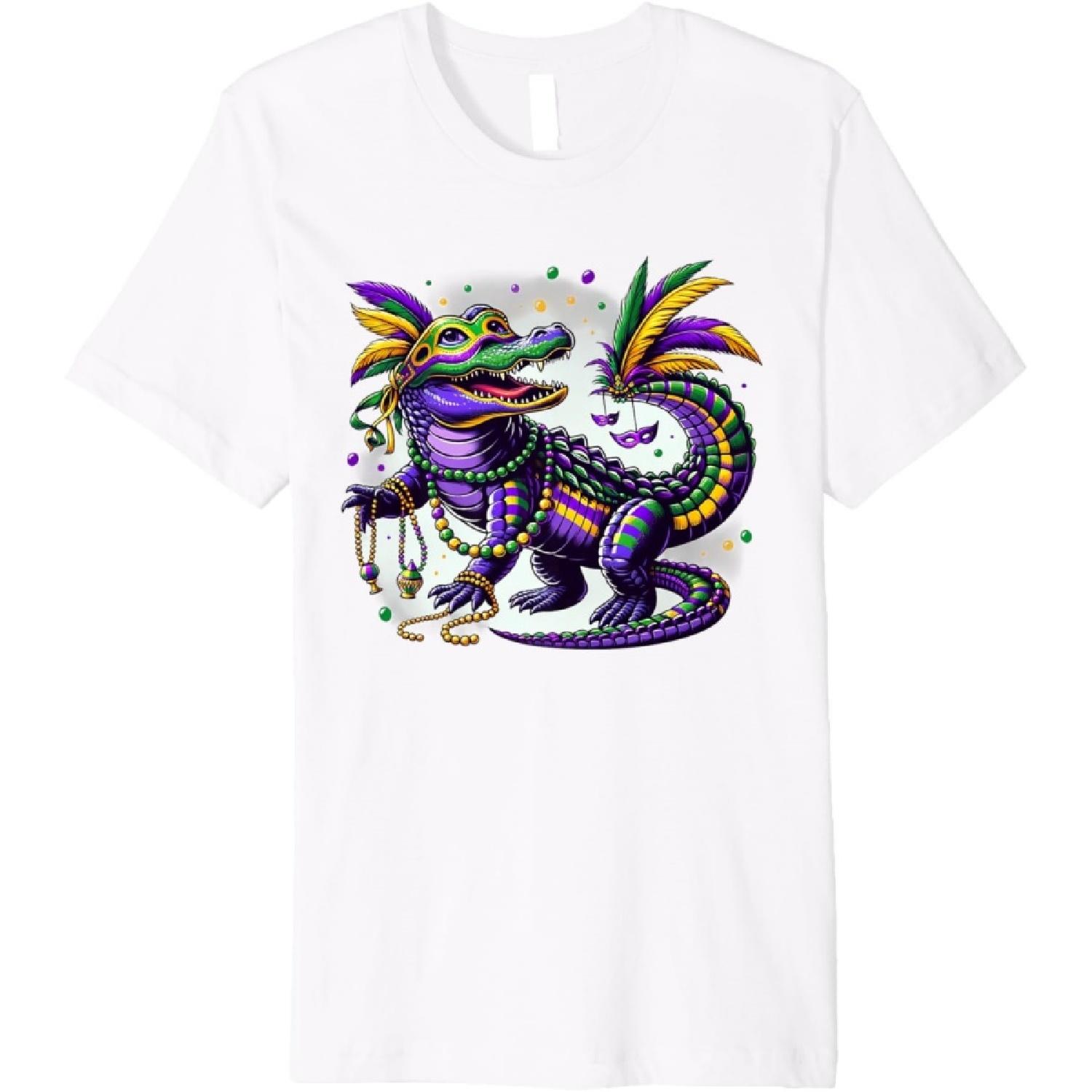 Праздничная футболка Mardi Gras с аллигатором NOLA Новый Орлеан Бусы Гатор Премиум XXXXXL белый