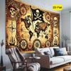 Vintage Pirate World Map Tapestry - Skull & Compass Wall Hanging Decor