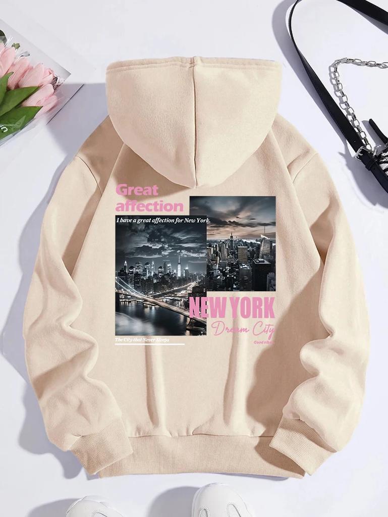 2025 Fashion New York Dream City Printed Hoodie Men Women Casual Trendy Fleece with Pockets Sports Style Loose Streetwearlover
