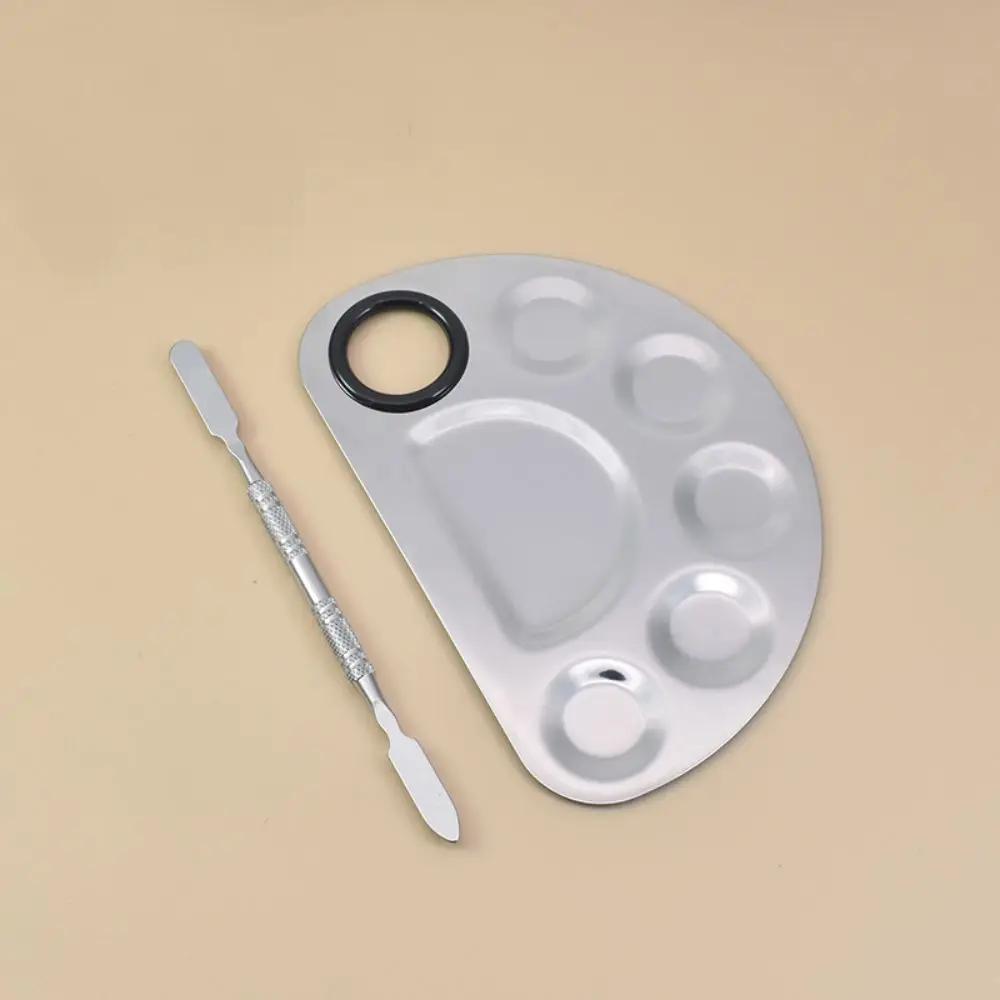 With Spatula Rod Makeup Color Palette Portable Stainless Steel Liquid Foundation Mixing Tray Durable Makeup Color Board