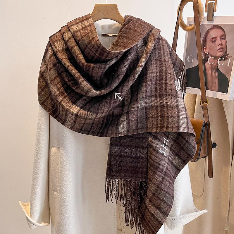 New Plaid Thermal Scarf Thickened Women's Winter Versatile Couple Student Imitation Cashmere Shawl