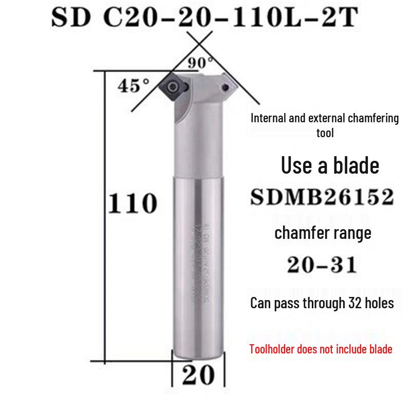 45° CNC Insertable Inner/Outer Chamfer Tool with Up/Down Back-Reaming Holder