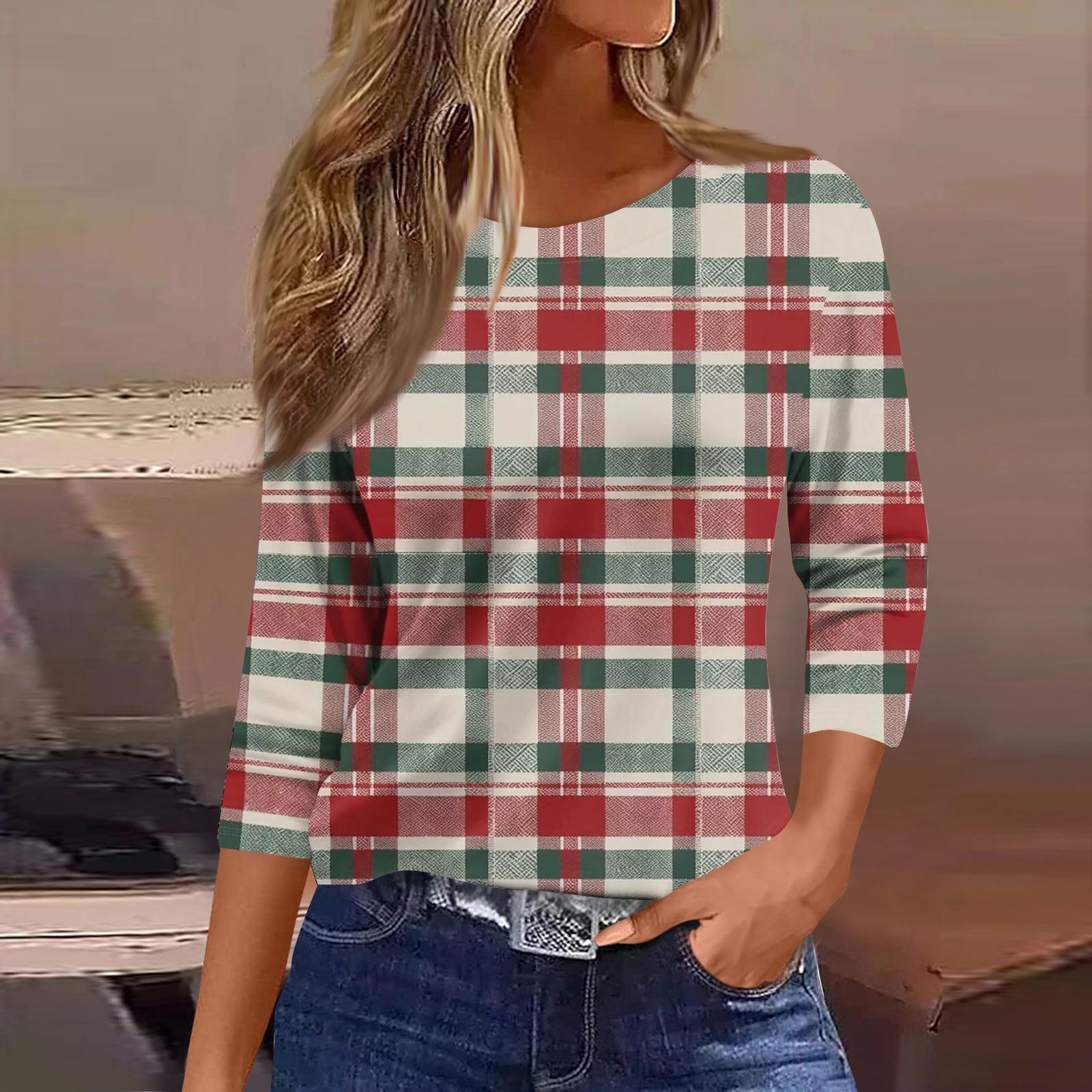 

Женская модная повседневная футболка с круглым вырезом, полосатым принтом и рукавами три четверти S красный