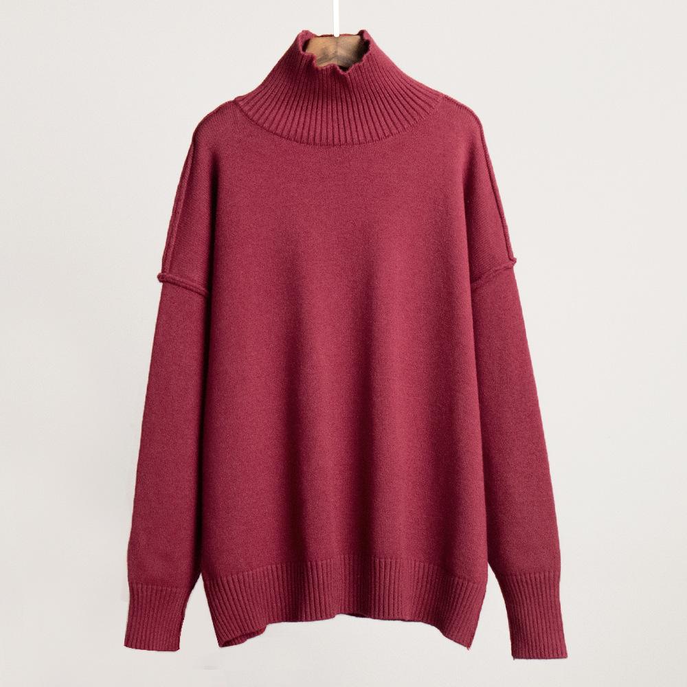 Women's New Autumn  Winter Patchwork Turtleneck Sweater Casual Oversized Thick Knit Pullover Sweatshirts for Women