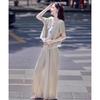 Shangjing Literary Style Pocket Blouse & Wide-Leg Pants Set