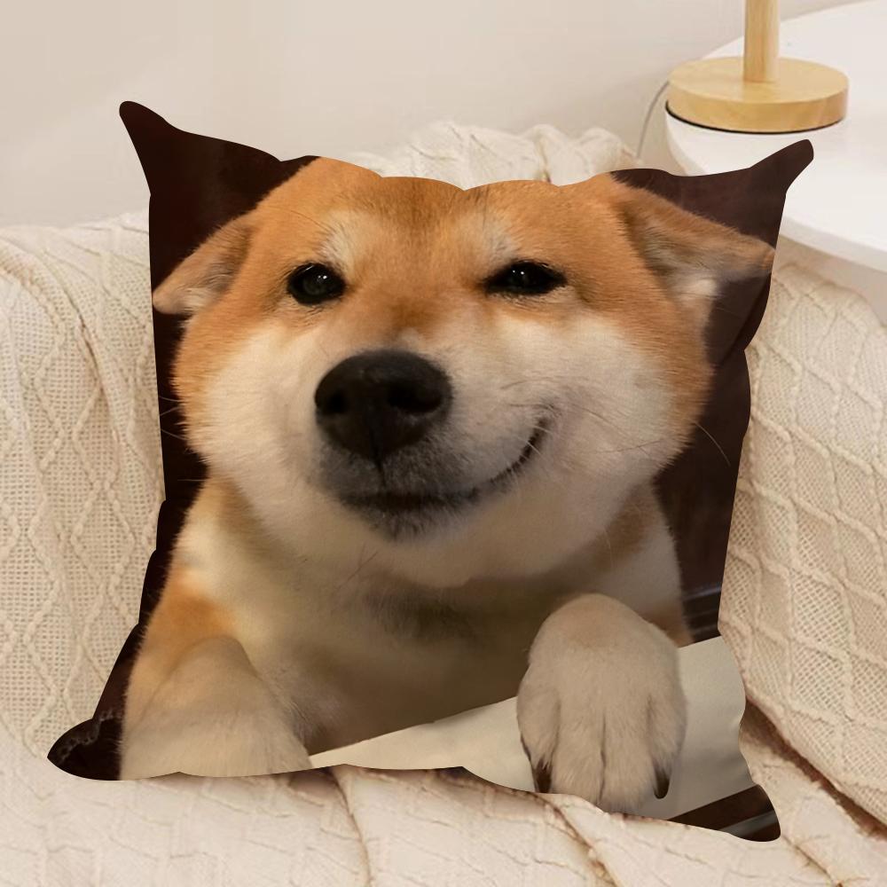 Cute Shiba Inu Cushion Cover Soft Plush Fabric Double-Sided Printed Sofa Cushion Cover for All Seasons Home Decor Gift